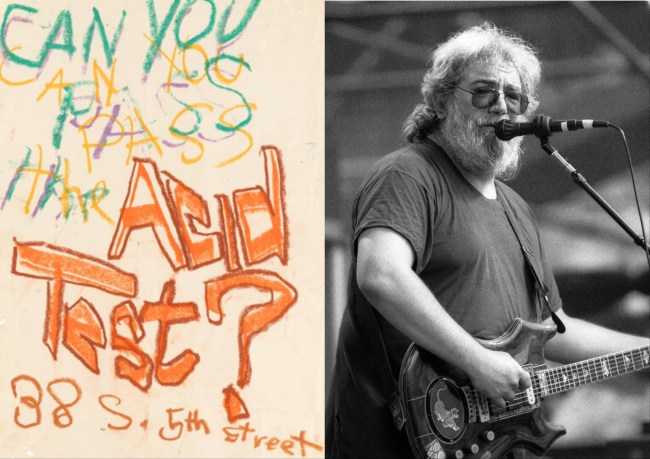 Can You Pass the Acid Tests? poster and Jerry Garcia of the Grateful Dead