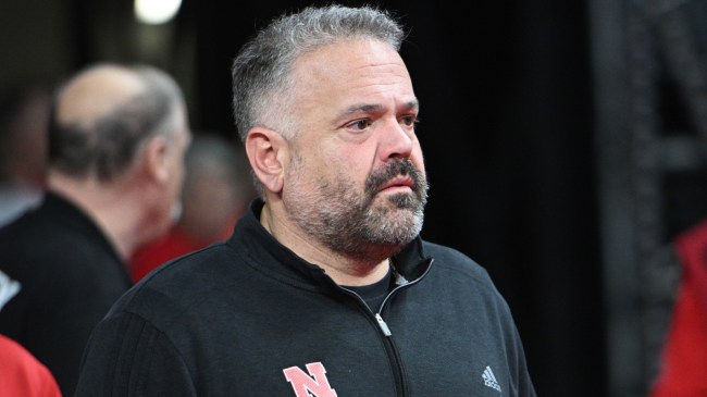 Nebraska football coach Matt Rhule at a basketball game.
