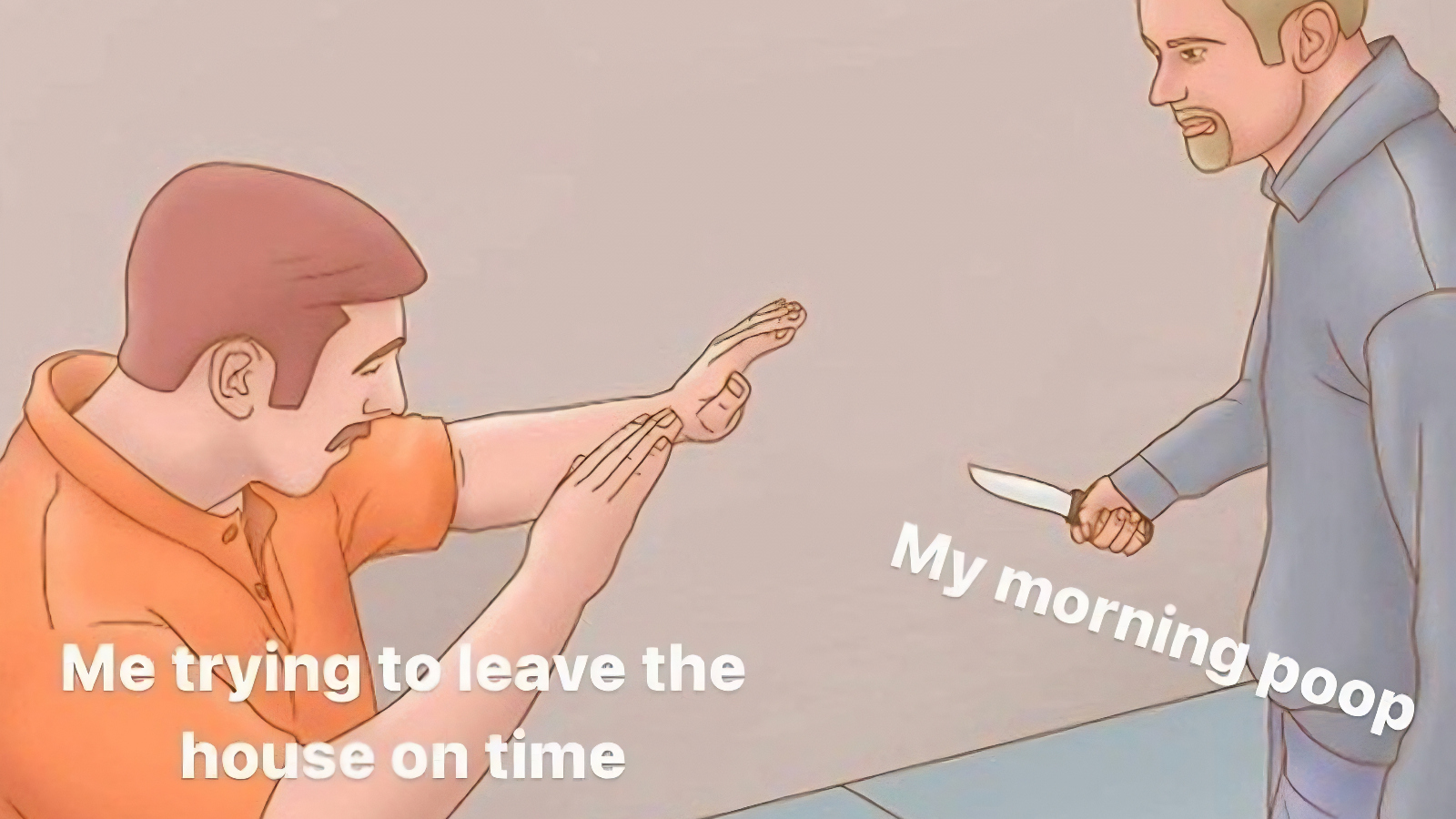 meme about morning routine and trying to leave the house