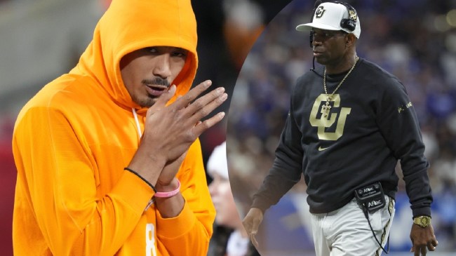 Nico Iamaleava pictured beside Deion Sanders.