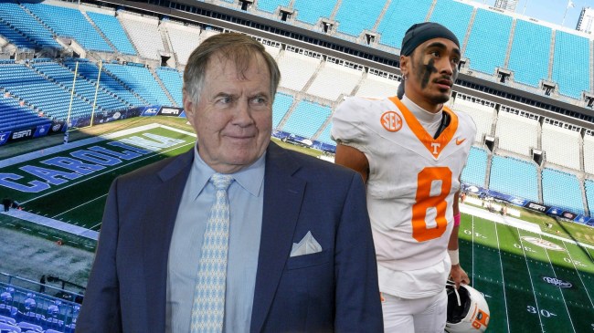 Nico Iamaleava pictured beside Bill Belichick