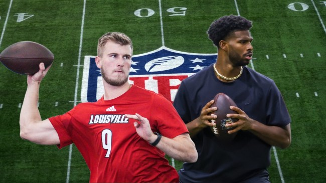 NFL Draft prospect Tyler Shough pictured beside Shedeur Sanders.