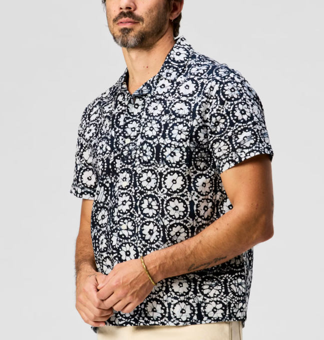 Flint and Tinder Block Print Camp Collar Shirt
