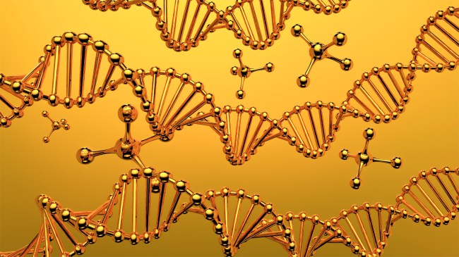 Golden-dna-helix-genetic-code-metallic-spheres-rods