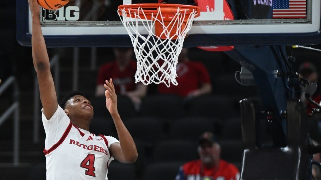 Ace Bailey puts up a shot for the Rutgers Scarlet Knights basketball team.