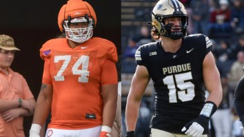 Clemson Transfer Defensive End Tosses Brandon Jacobs’ 6-Foot-7, 320-Pound Son Like Ragdoll