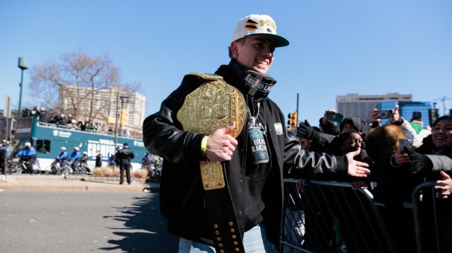 Cooper DeJean celebrates the Philadelphia Eagles' Super Bowl win.