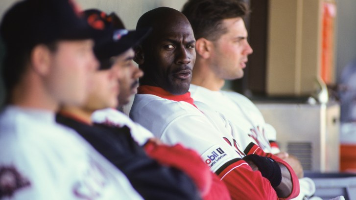 Michael Jordan during his MLB phase in the dugout