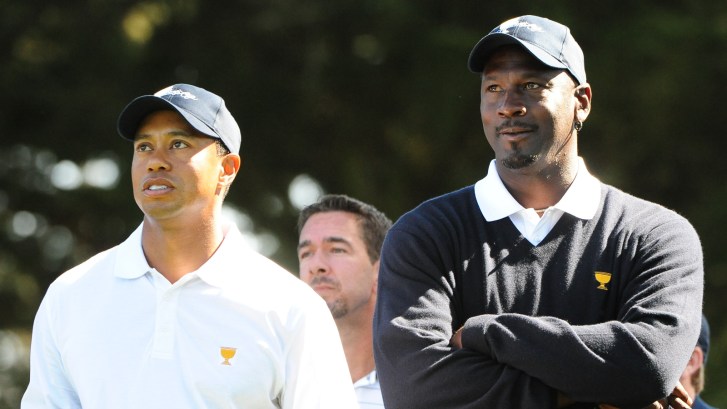 Tiger Woods and Michael Jordan golfing