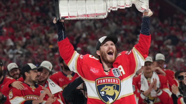 Matthew Tkachuk holding Stanley Cup