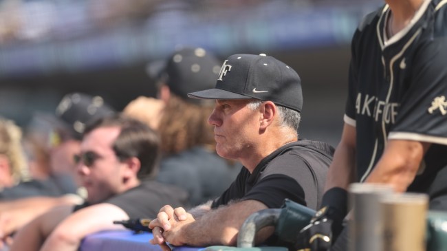 Wake Forest baseball coach Tom Walter in the dugout.