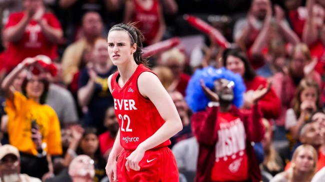 Caitlin Clark reacts during an Indiana Fever game.