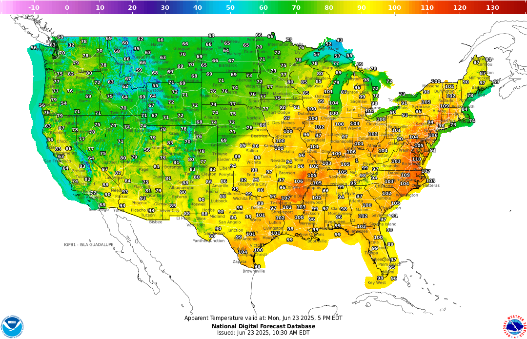 feels like heat dome map for Monday
