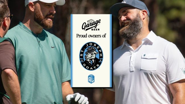 Travis and Jason Kelce laughing in golf clothes