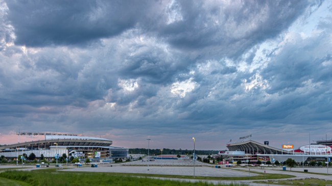 A view of Kauffman Stadium and Arrowhead Stadium