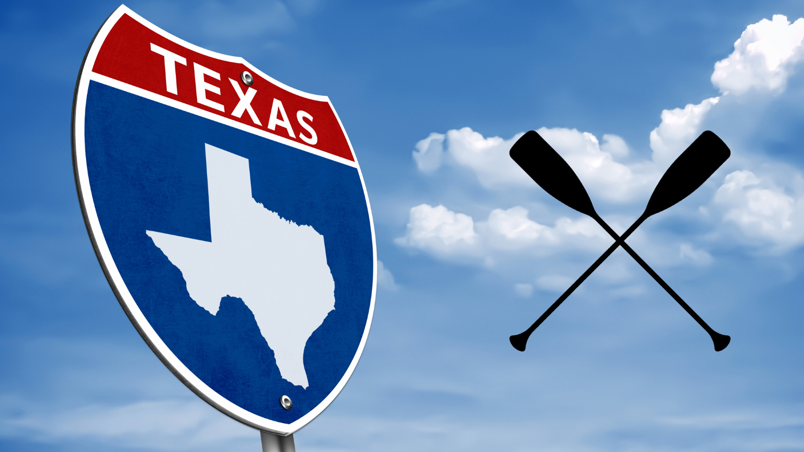 Texas road sign with canoe paddles