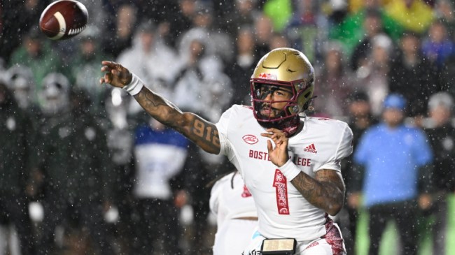 Thomas Castellanos throws a pass for Boston College