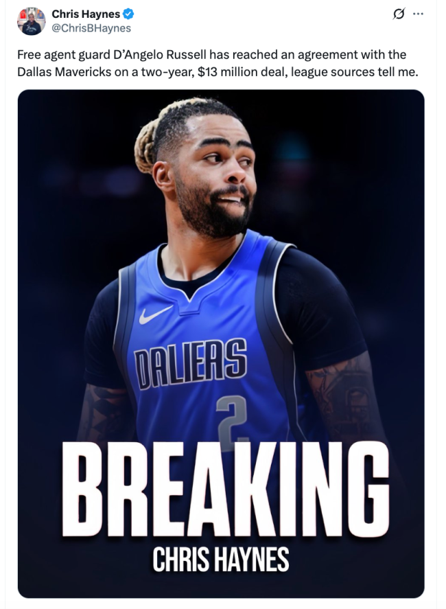 Chris Haynes uses A.I. for D'Angelo Russell free agency announcement