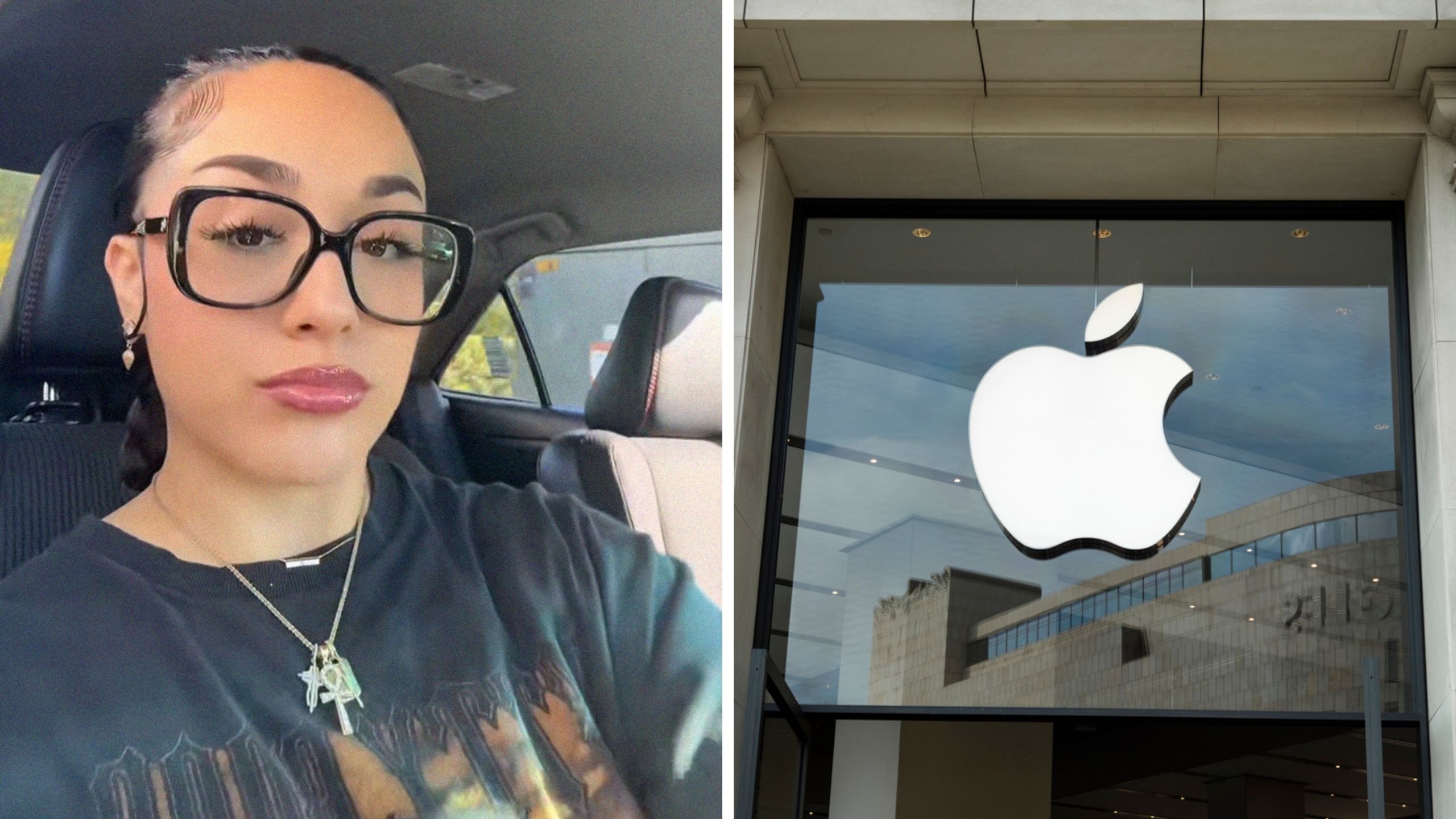 woman shares new ios experience (l) apple logo (r)