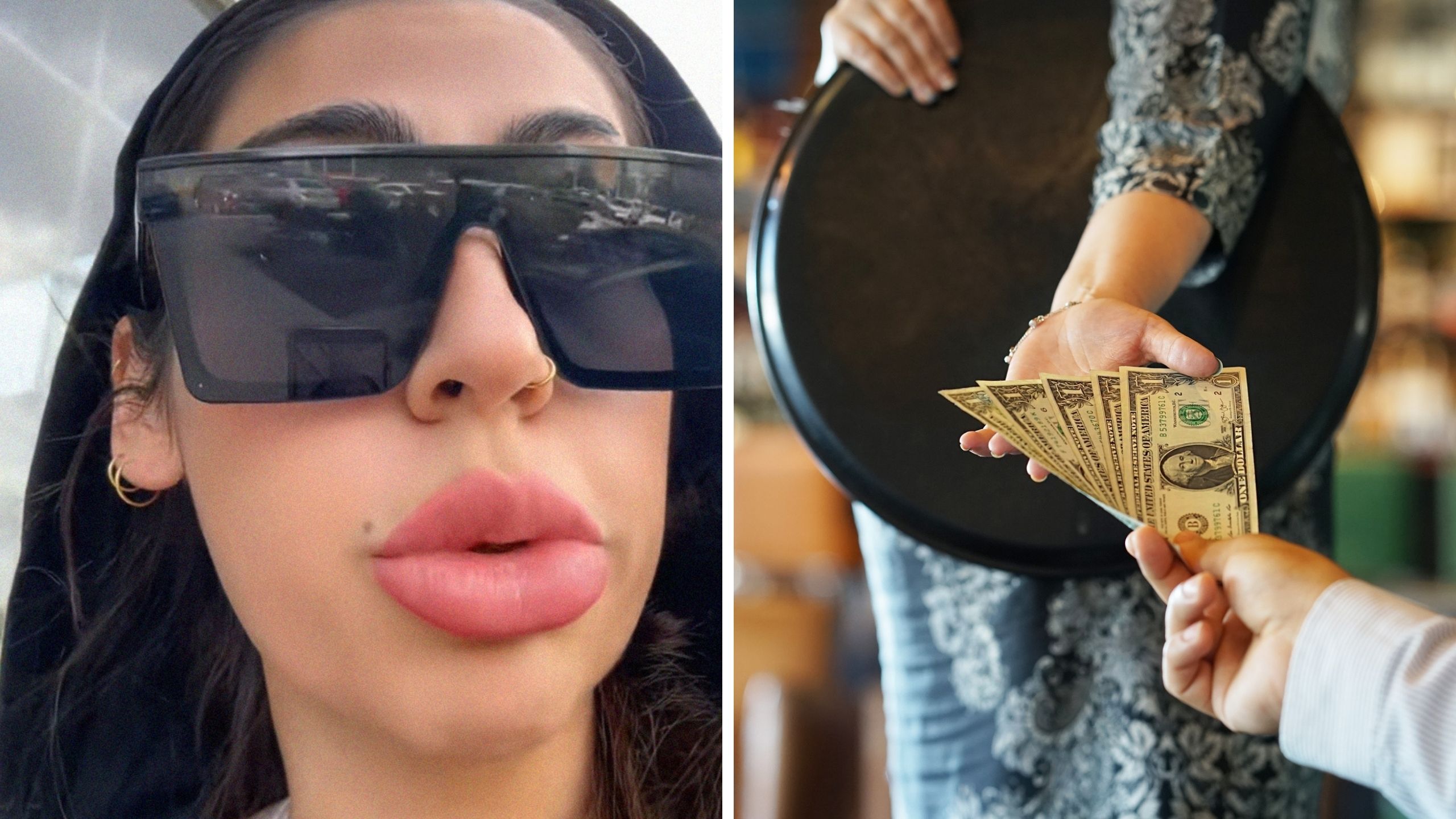 bartender shares job reality (l) bartender accepting cash tip (r)
