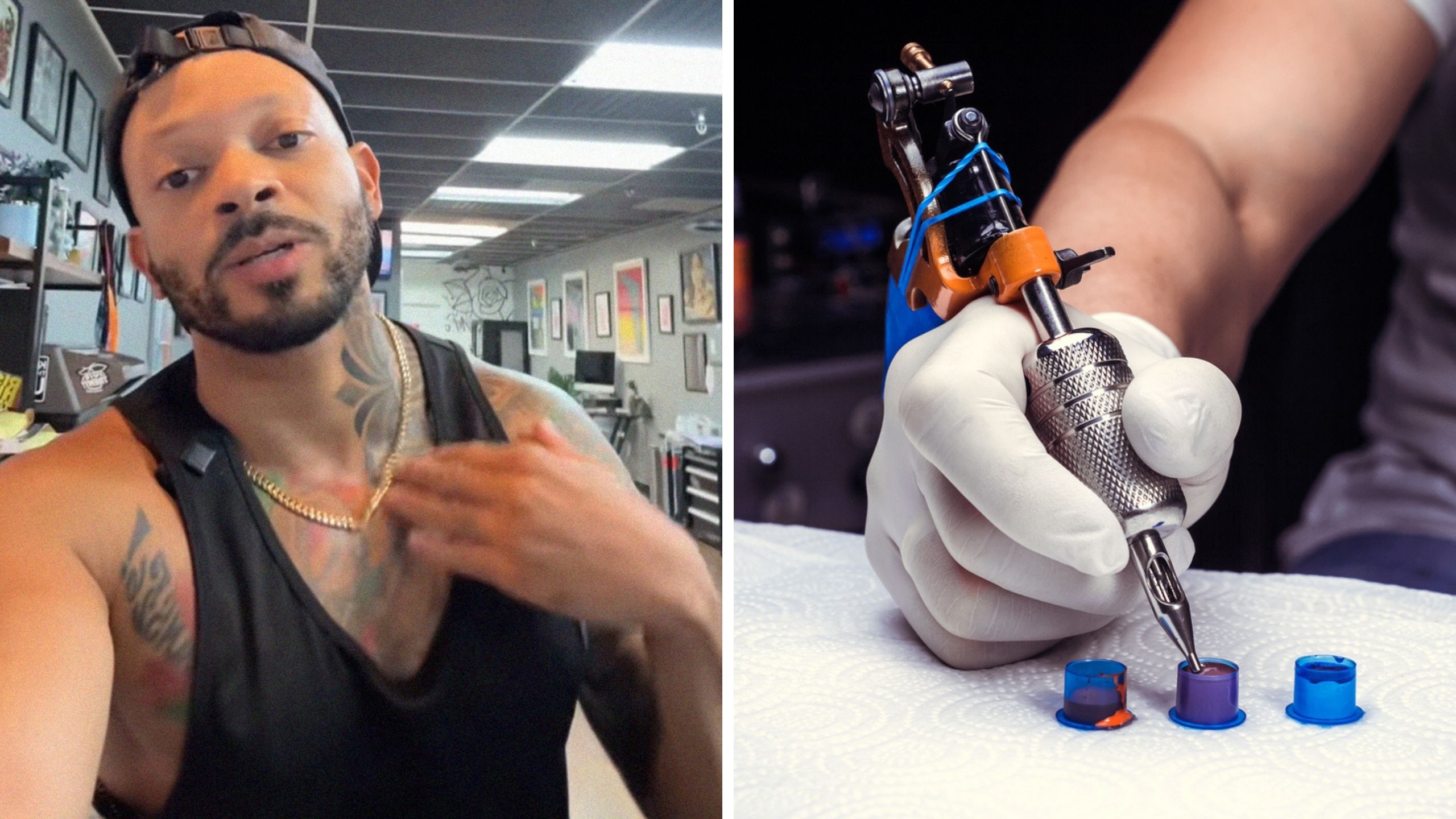 tattoo artist shares customer story time (l) tattoo machine (r)